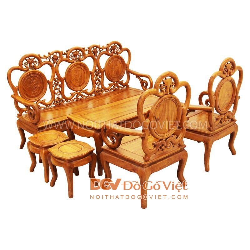 Bàn Ghế Gỗ Gõ Đỏ Phòng Khách Chạm Nho 6 Món