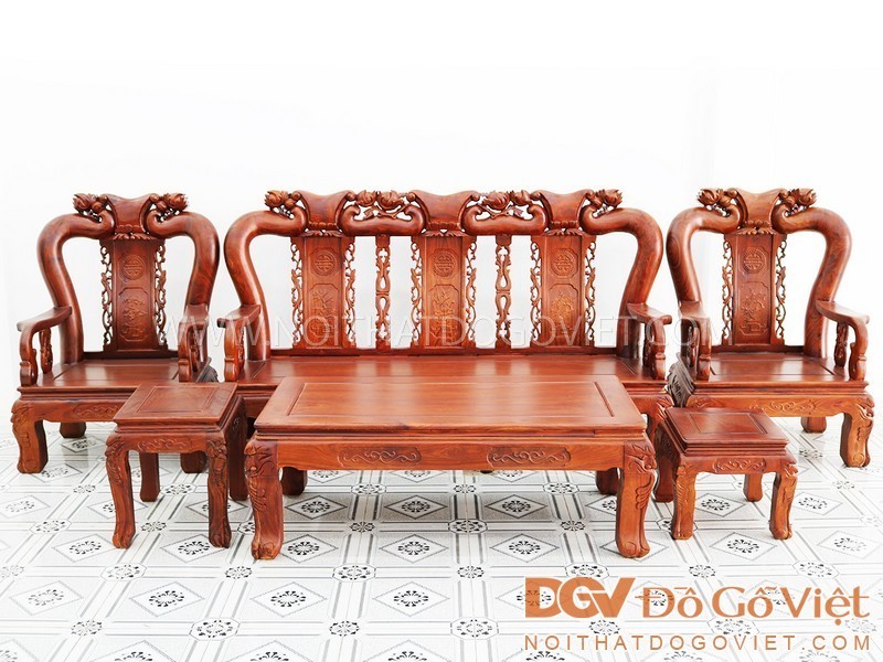 Bàn Ghế Phòng Khách Gỗ Hương Tay 12 6 Món