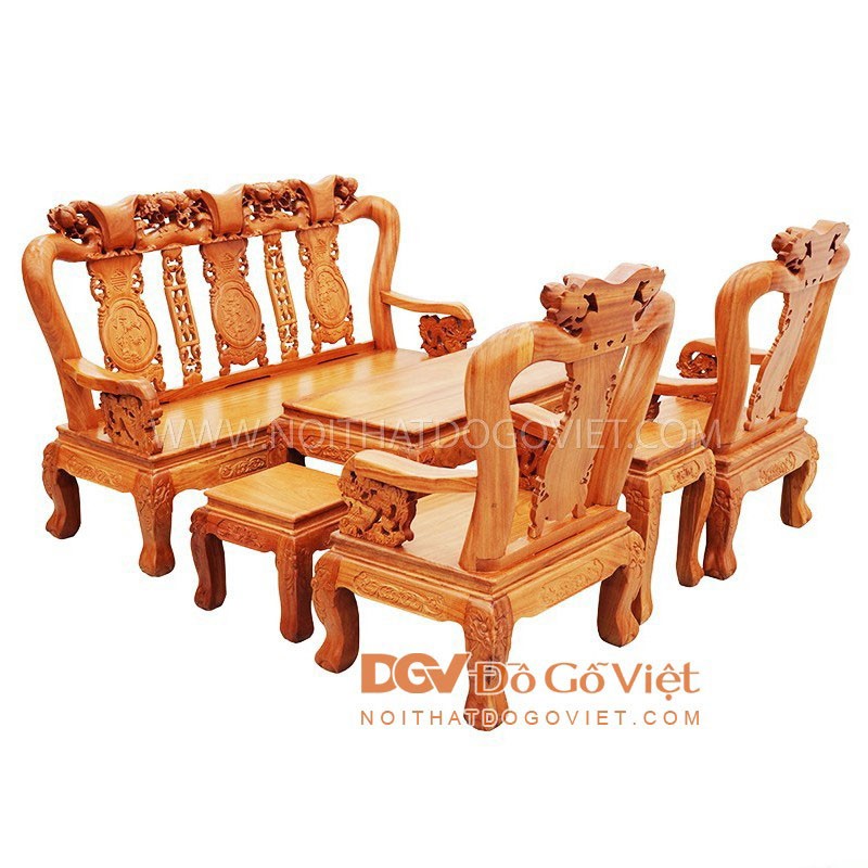 Bàn Ghế Salon Gỗ Gõ Đỏ Chạm Đào Tay Rồng Tay 10 6 Món