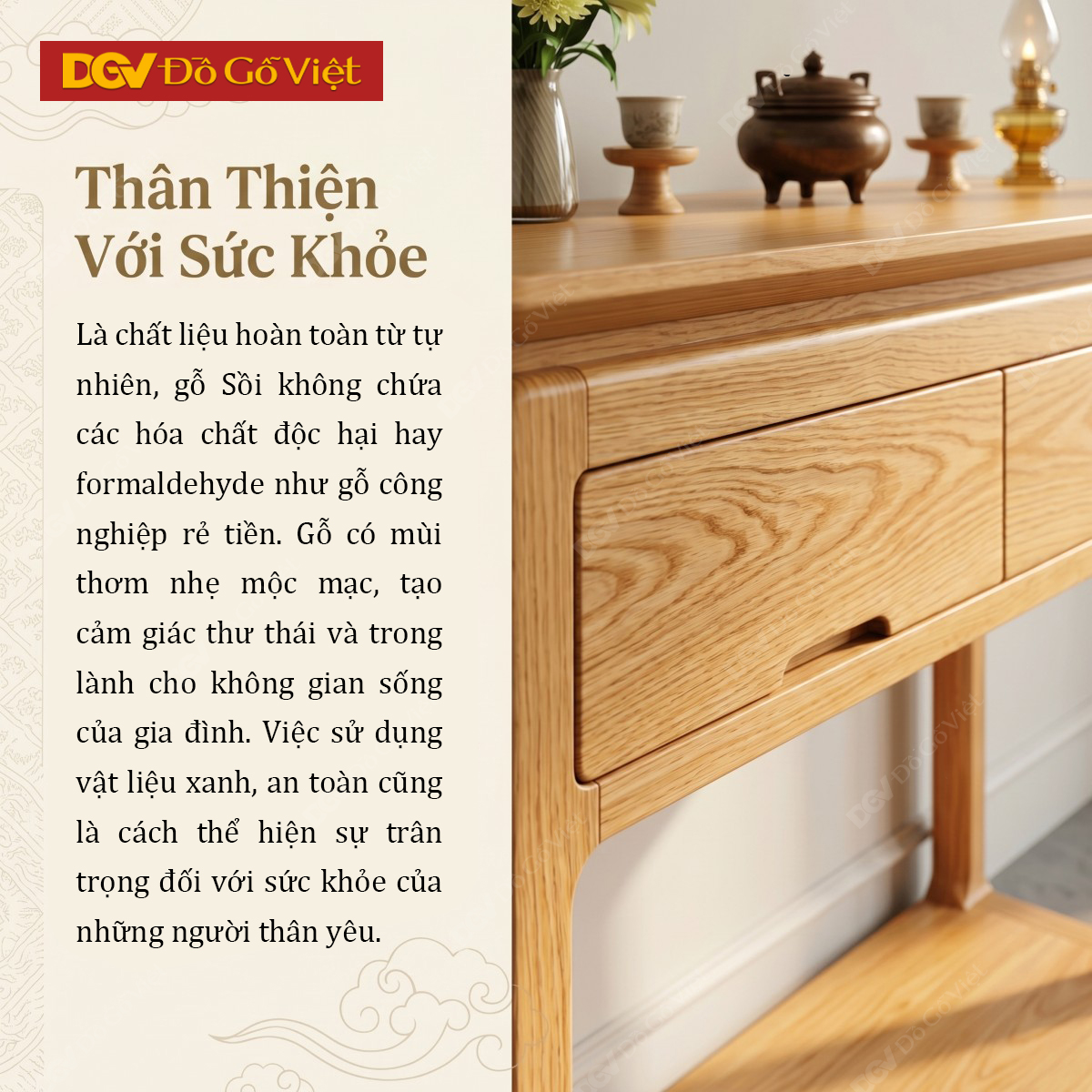 Bàn Thờ Gia Tiên Gỗ Sồi Hai Ngăn Kéo Kèm Đợt Dưới  Lưu Trữ