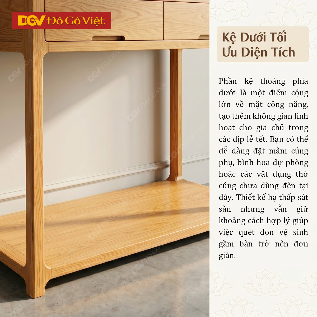 Bàn Thờ Gia Tiên Gỗ Sồi Hai Ngăn Kéo Kèm Đợt Dưới  Lưu Trữ