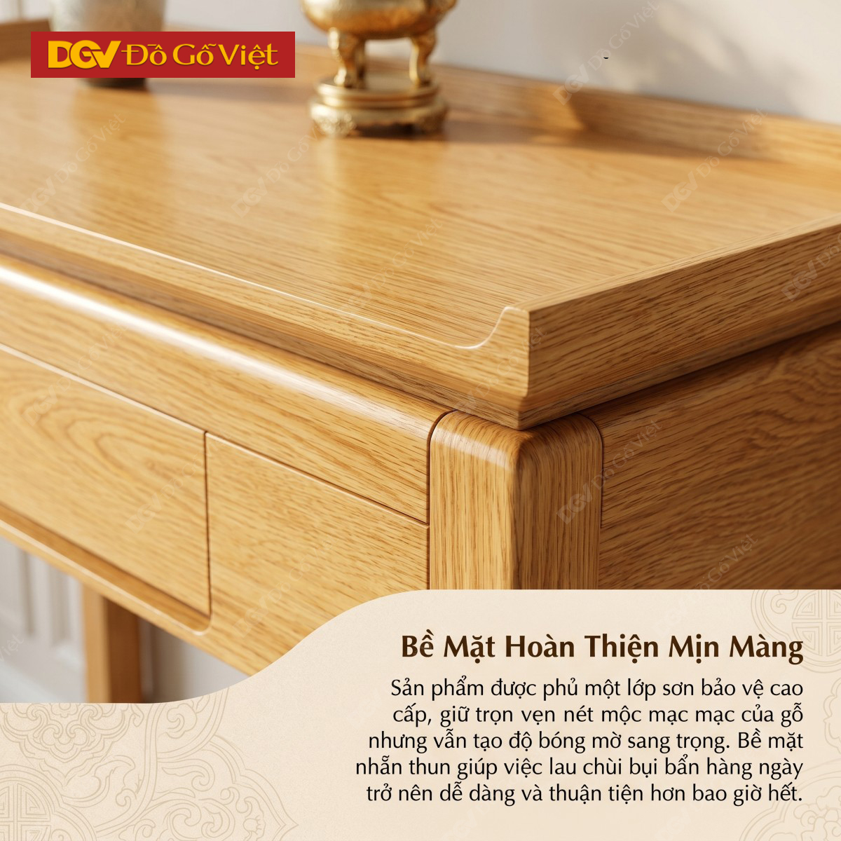 Bàn Thờ Gỗ Sồi Mỹ Thiết Kế Tai Cong Kẻ Rãnh Tay Nắm Tinh Tế
