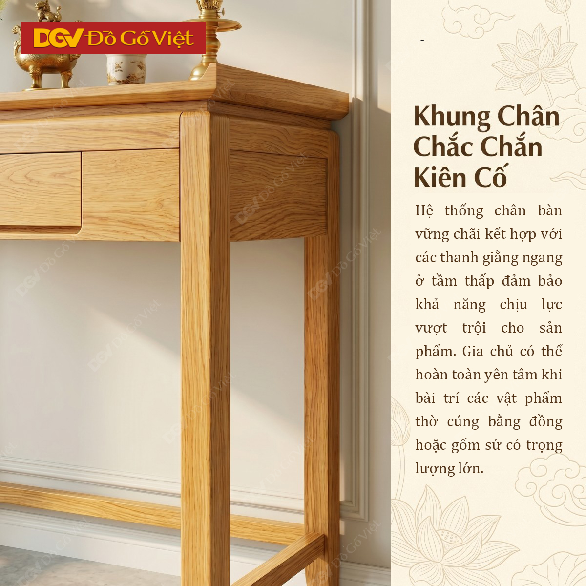 Bàn Thờ Gỗ Sồi Mỹ Thiết Kế Tai Cong Kẻ Rãnh Tay Nắm Tinh Tế