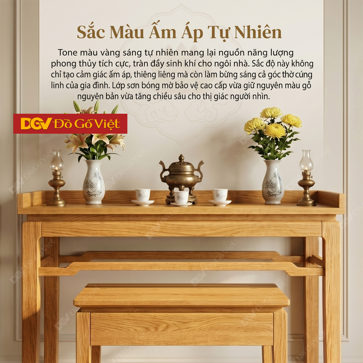 Bàn Thờ Mẹ Ôm Con Gỗ Sồi Mỹ Thiết Kế Chân Móng Ngựa Thon Cao
