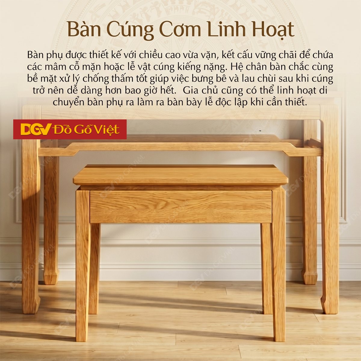 Bàn Thờ Mẹ Ôm Con Gỗ Sồi Mỹ Thiết Kế Chân Móng Ngựa Thon Cao
