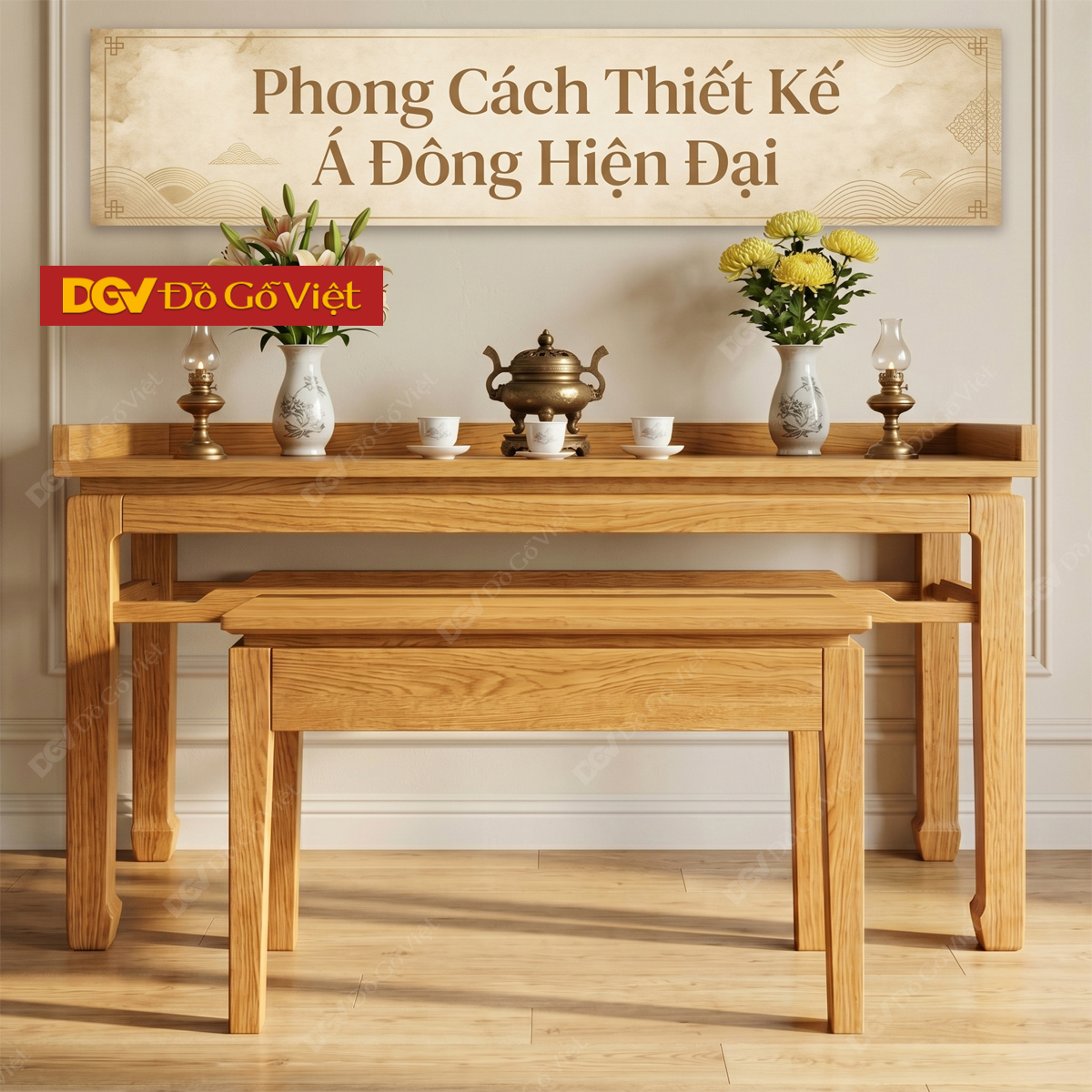 Bàn Thờ Mẹ Ôm Con Gỗ Sồi Mỹ Thiết Kế Chân Móng Ngựa Thon Cao