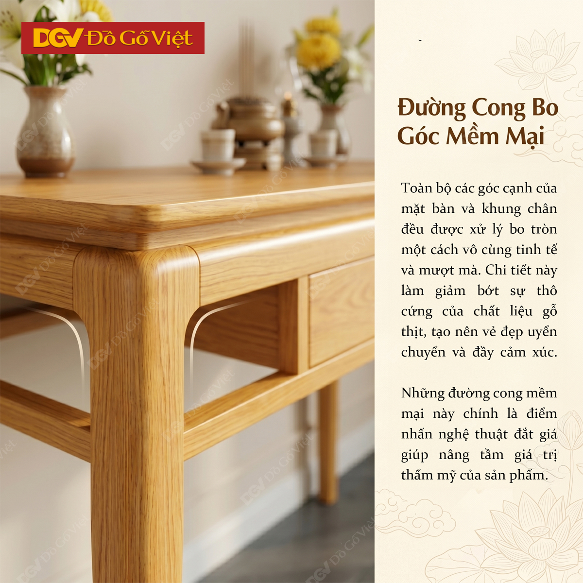 Bàn Thờ Sồi Mỹ Tự Nhiên Chân Côn Tích Hợp Ngăn Kéo Trung Tâm