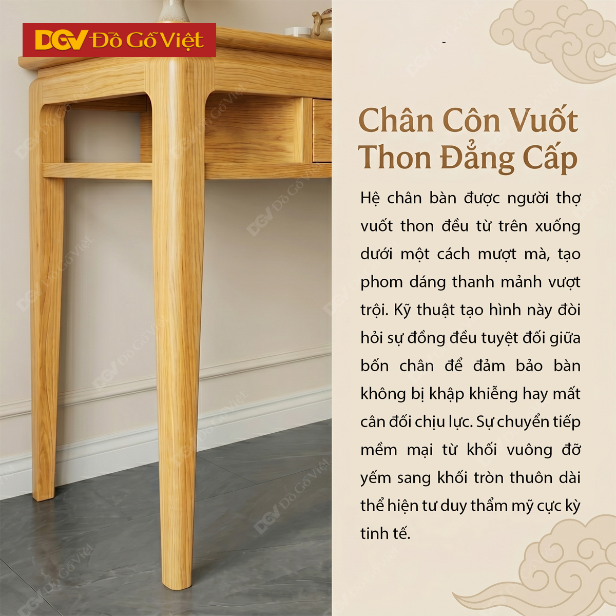 Bàn Thờ Sồi Mỹ Tự Nhiên Chân Côn Tích Hợp Ngăn Kéo Trung Tâm