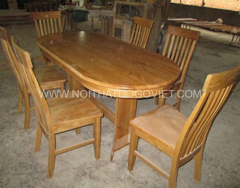 Bộ Bàn Ăn Oval và Ghế 5 Nan Gỗ Sồi Tự Nhiên