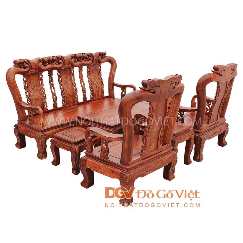 Bộ Bàn Ghế Salon Gỗ Hương Chạm Tứ Quý Tay 10 6 Món
