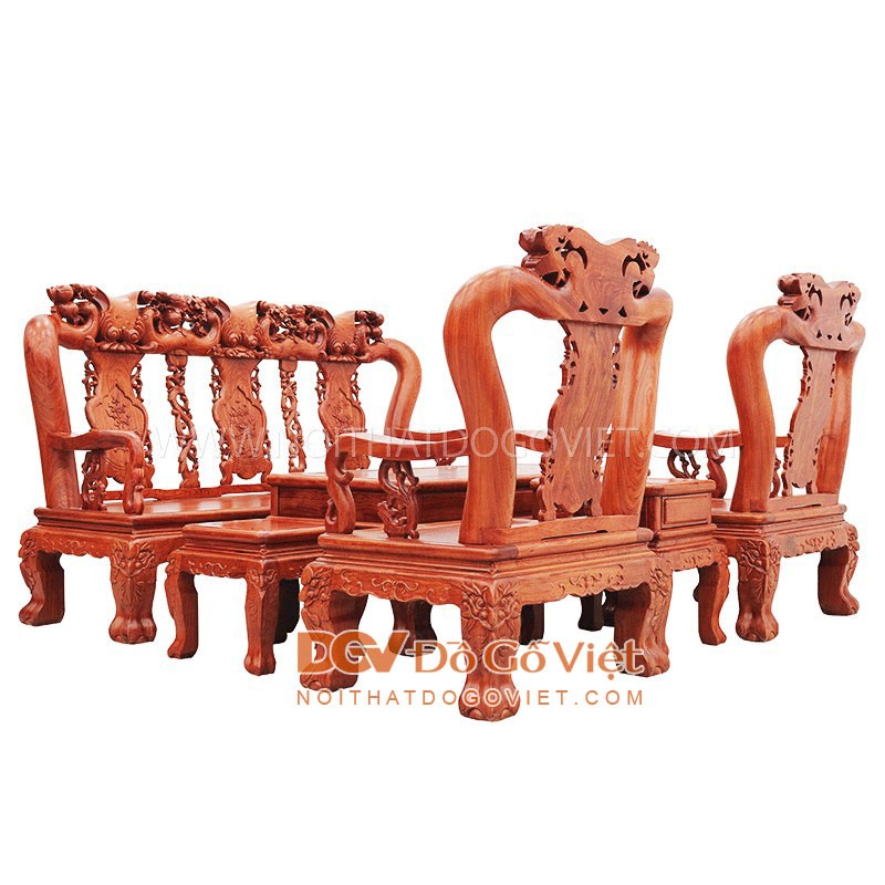 Bộ Bàn Ghế Salon Gỗ Hương Đá Chạm Đào Tay 12 6 Món