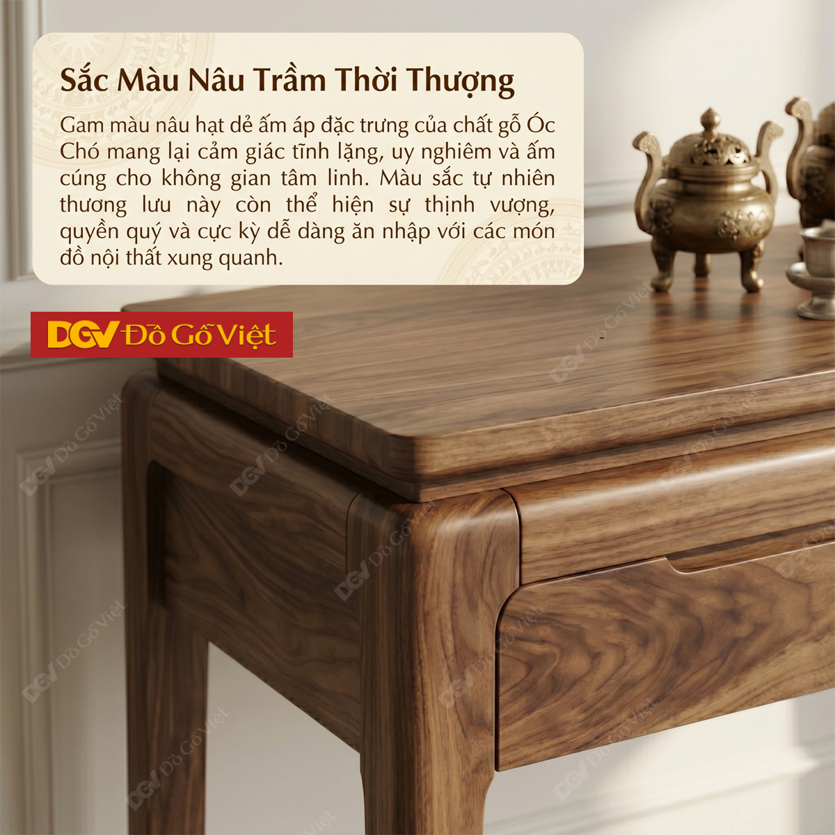 Bộ Bàn Thờ Mẹ Con Gỗ Óc Chó Thiết Kế Hiện Đại Bo Góc Tinh Tế