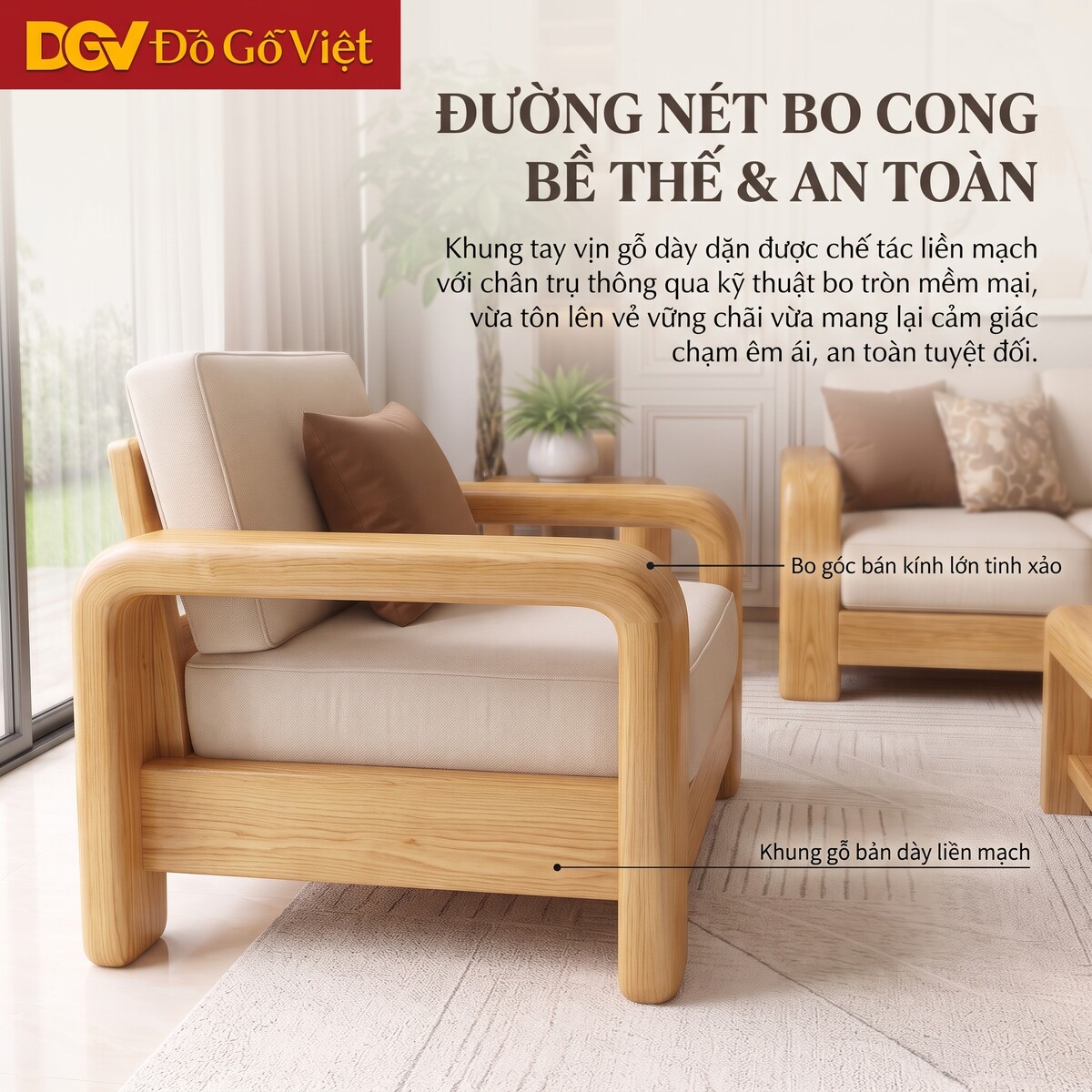 Bộ Sofa Đối Thư Giãn Gỗ Sồi Mỹ Tay Tựa Lớn Bo Góc Mềm Mại