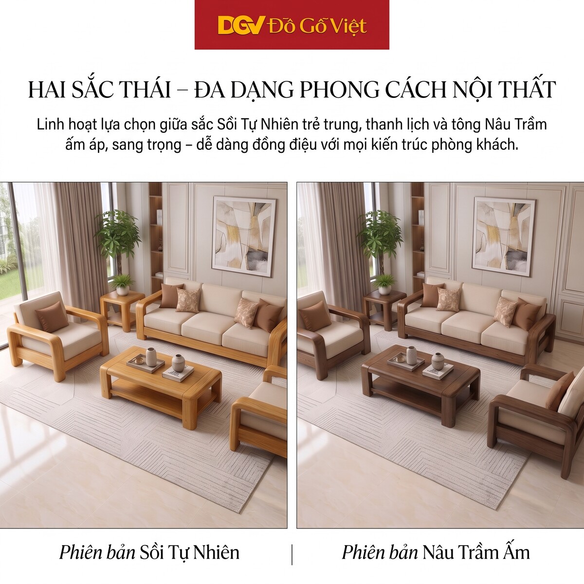 Bộ Sofa Đối Thư Giãn Gỗ Sồi Mỹ Tay Tựa Lớn Bo Góc Mềm Mại