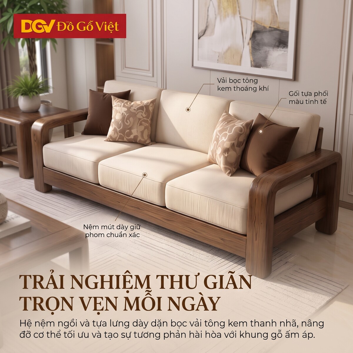 Bộ Sofa Đối Thư Giãn Gỗ Sồi Mỹ Tay Tựa Lớn Bo Góc Mềm Mại