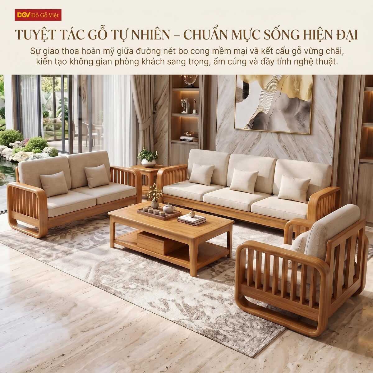 Bộ Sofa Gỗ Gõ Đỏ Thư Giãn Khung Nan Bọc Nệm Cao Cấp Mới