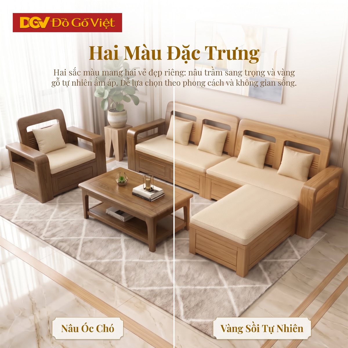 Bộ Sofa Góc Gỗ Sồi Mỹ Có Ghế Đơn Thiết Kế Bo Tròn
