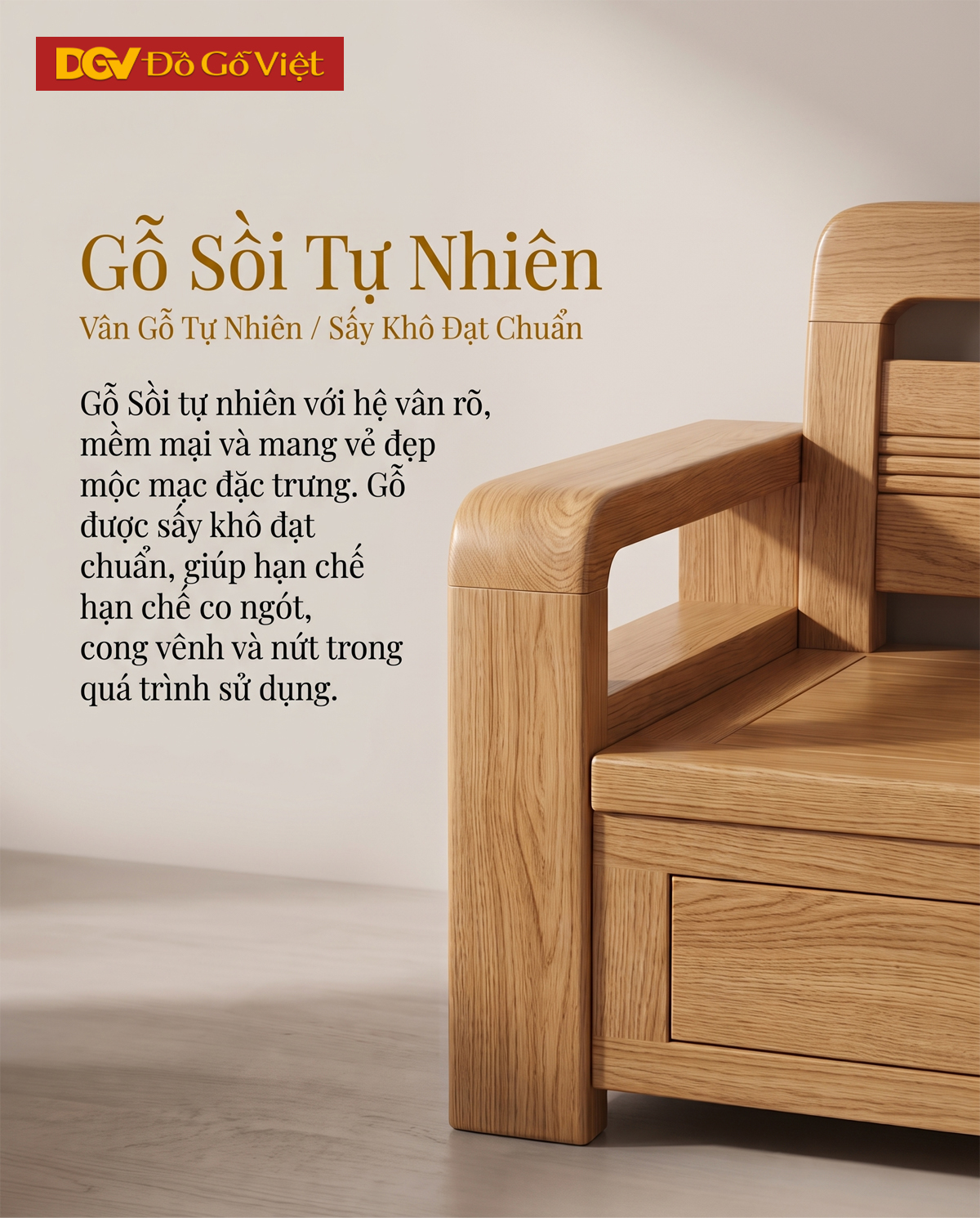 Bộ Sofa Góc Gỗ Sồi Mỹ Có Ghế Đơn Thiết Kế Bo Tròn