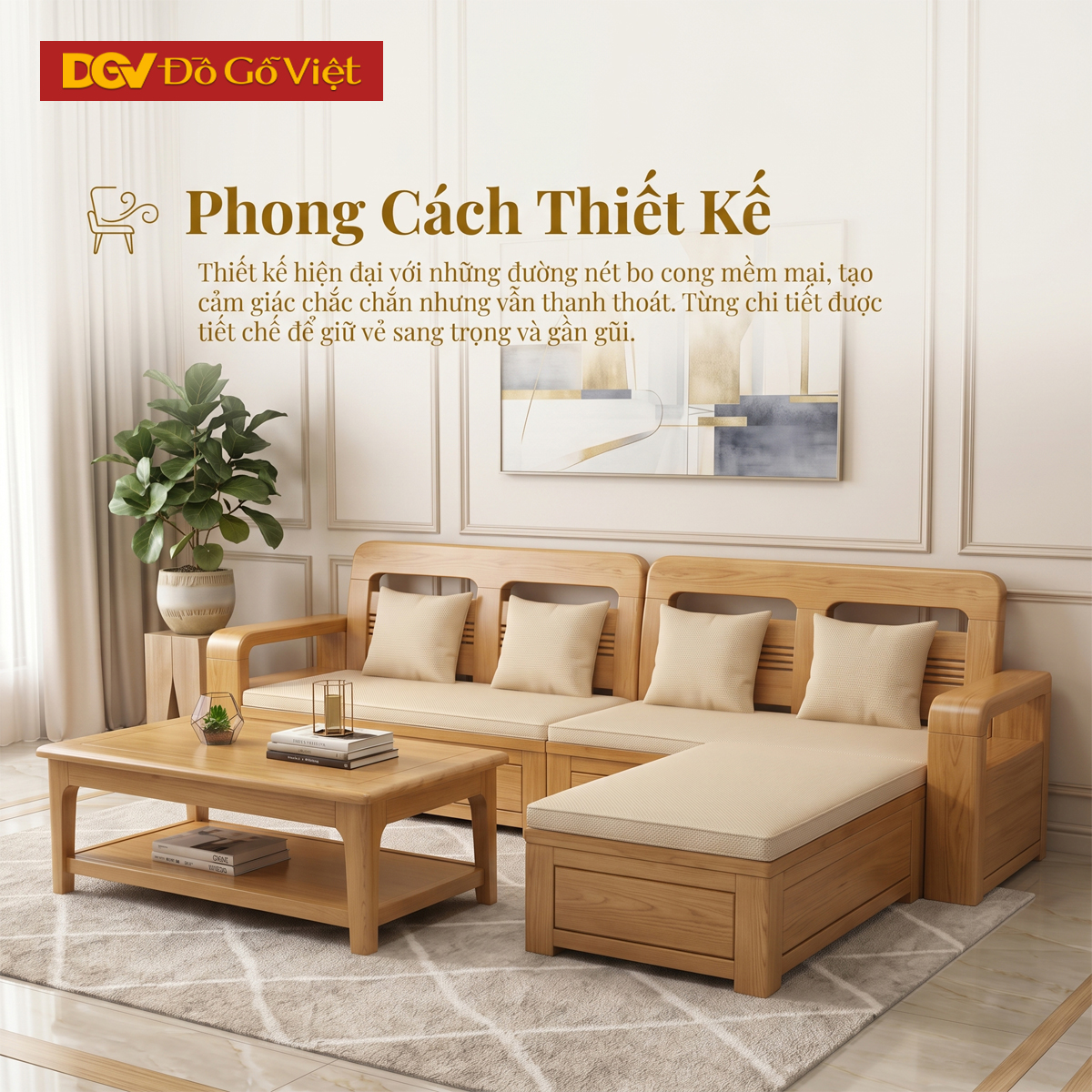 Bộ Sofa Góc Gỗ Sồi Mỹ Có Ghế Đơn Thiết Kế Bo Tròn