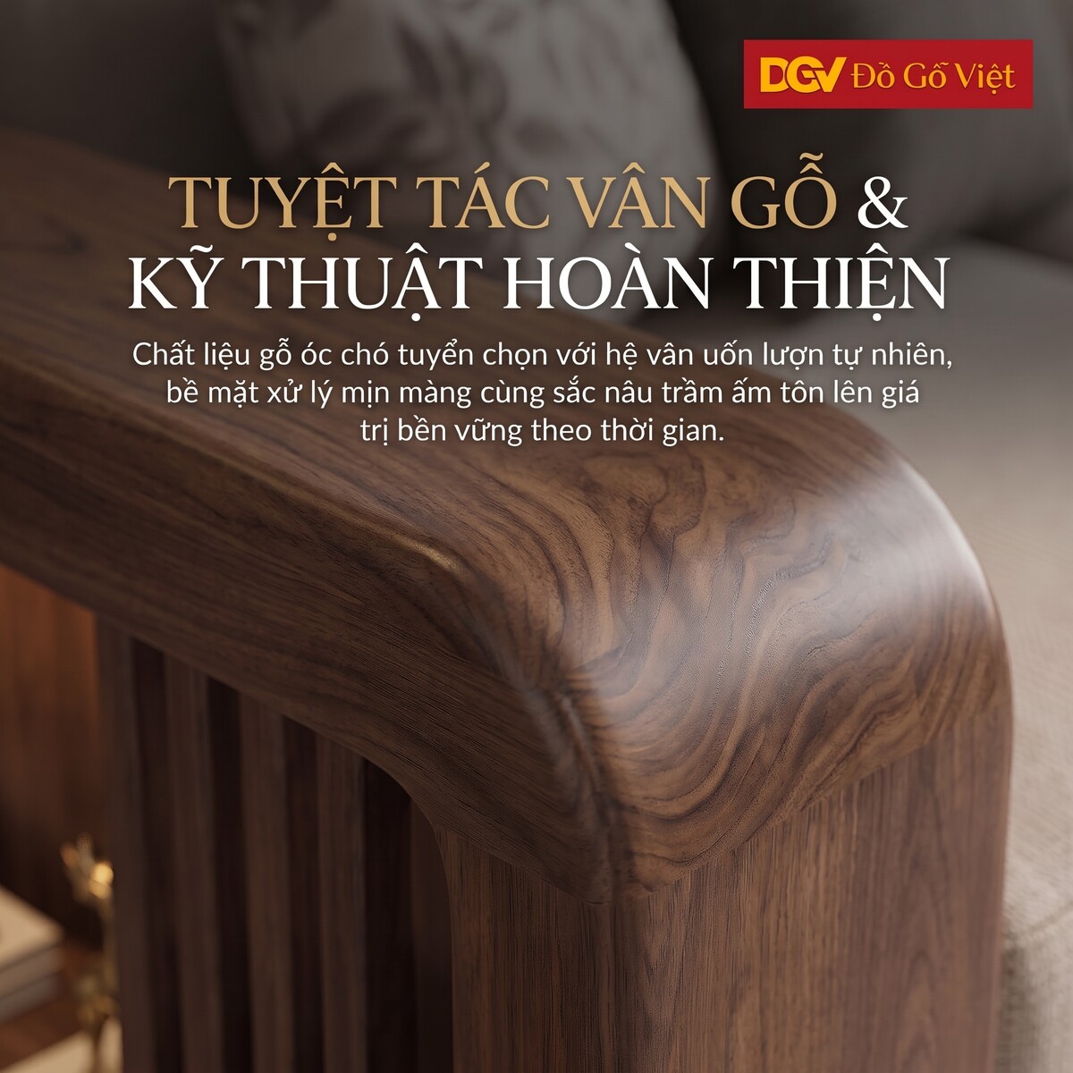 Bộ Sofa Phòng Khách Gỗ Óc Chó 100% Tích Hợp Kệ Tiện Lợi