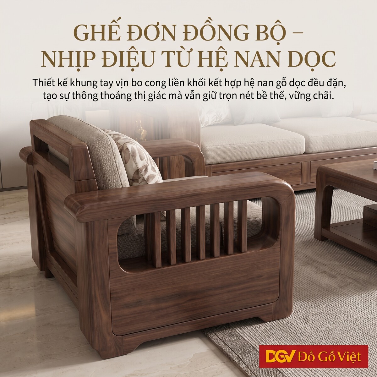 Bộ Sofa Phòng Khách Gỗ Óc Chó 100% Tích Hợp Kệ Tiện Lợi