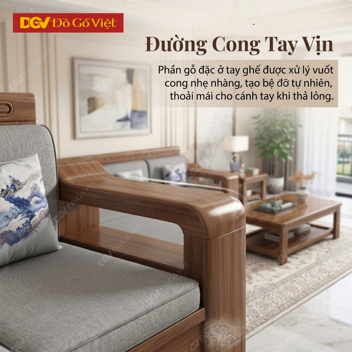 Bộ Sofa Phòng Khách Gỗ Óc Chó Tay Hộp Dày Kiểu Dáng Bề Thế