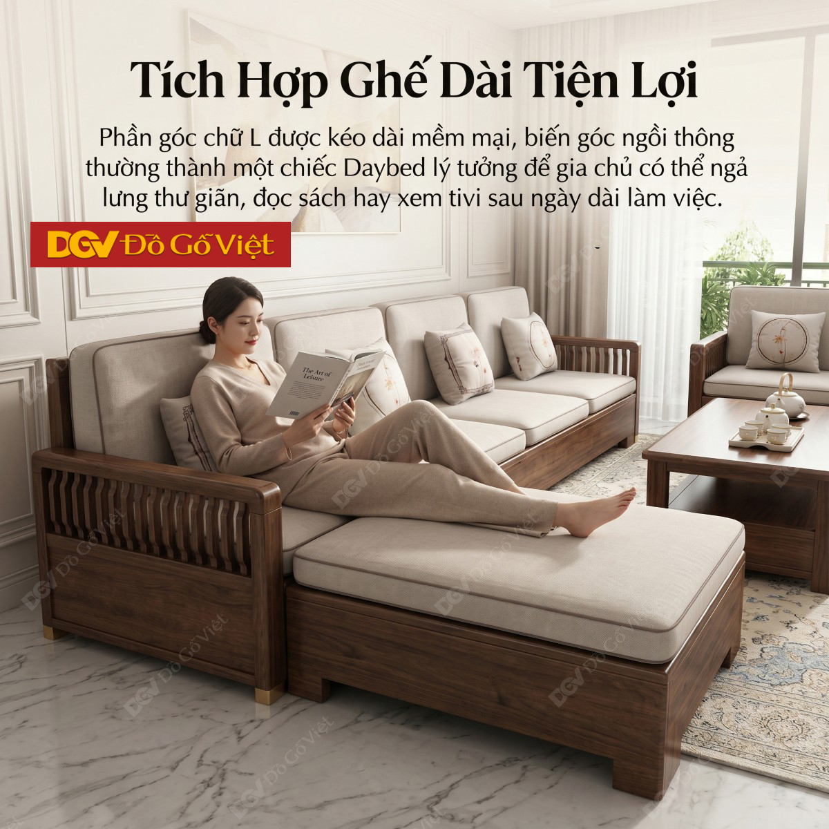 Bộ Sofa Phòng Khách Gỗ Óc Chó Tay Nan Cách Điệu Nghệ Thuật