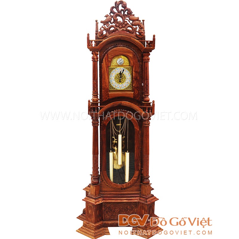 Đồng Hồ Gỗ Đứng Quả Lắc Hình Tháp Gỗ Hương Đẹp