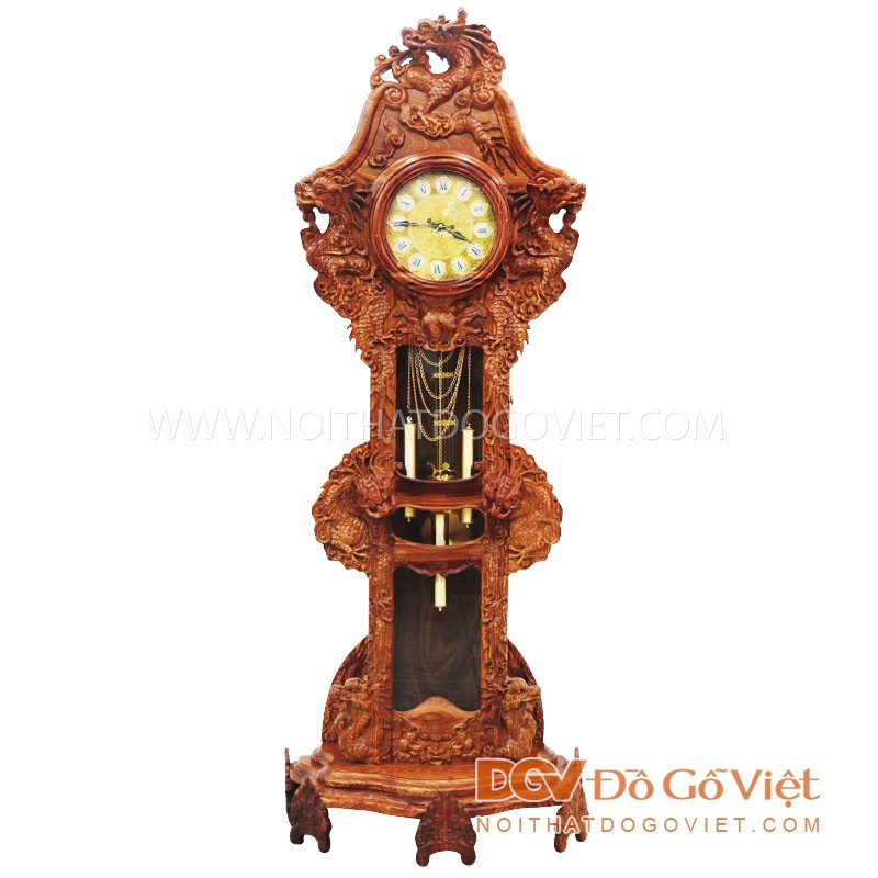 Đồng Hỗ Gỗ Hương Tứ Linh Rồng Đỉnh