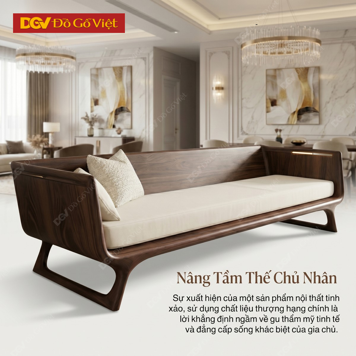 Ghế Sofa Gỗ Óc Chó Hiện Đại Japandi Tối Giản Tinh Tế Bọc Nệm