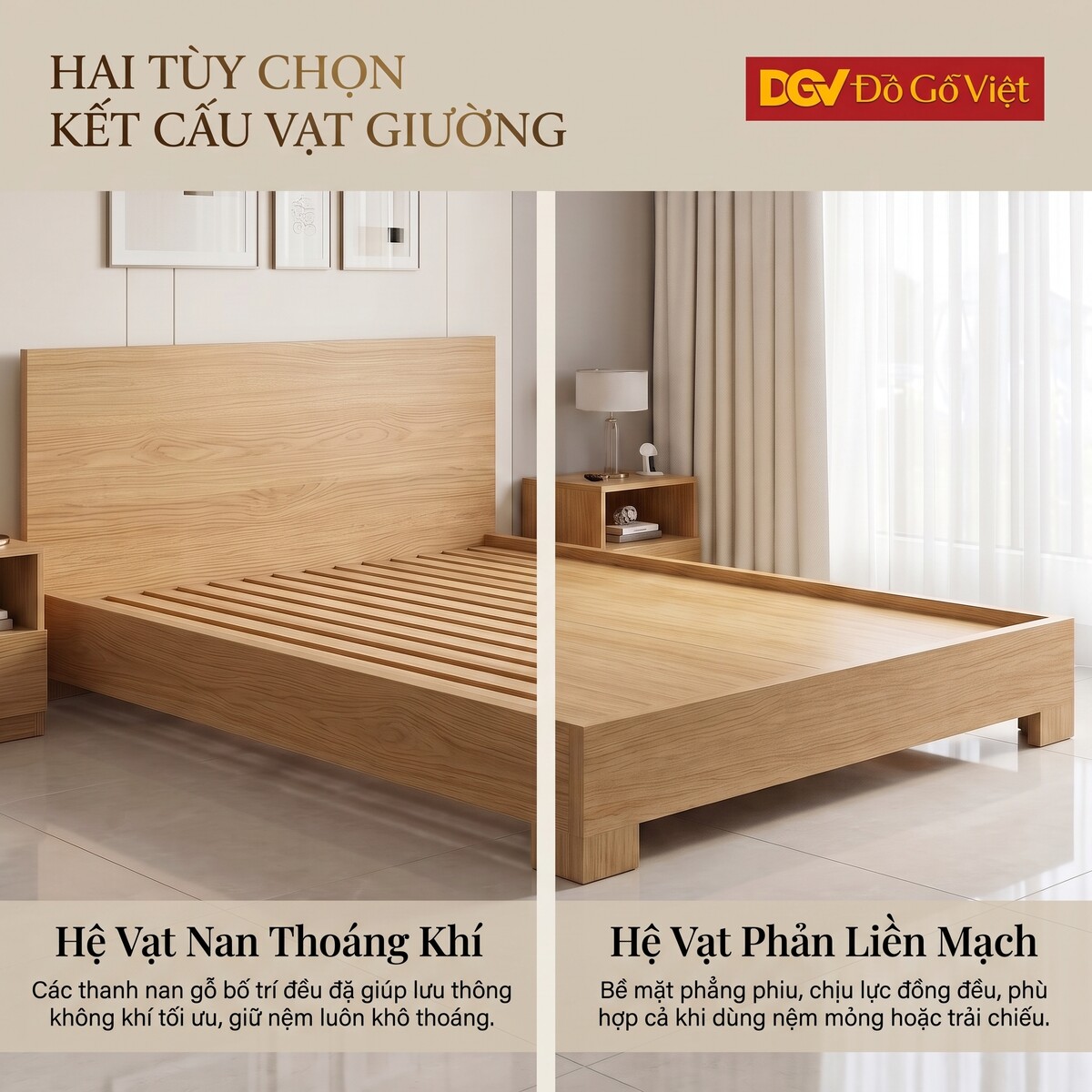 Giường Gỗ Phòng Ngủ Vân Sồi Hiện Đại Chân Cao Giá Rẻ