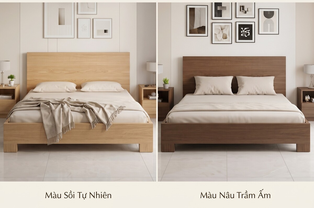 Giường Gỗ Phòng Ngủ Vân Sồi Hiện Đại Chân Cao Giá Rẻ