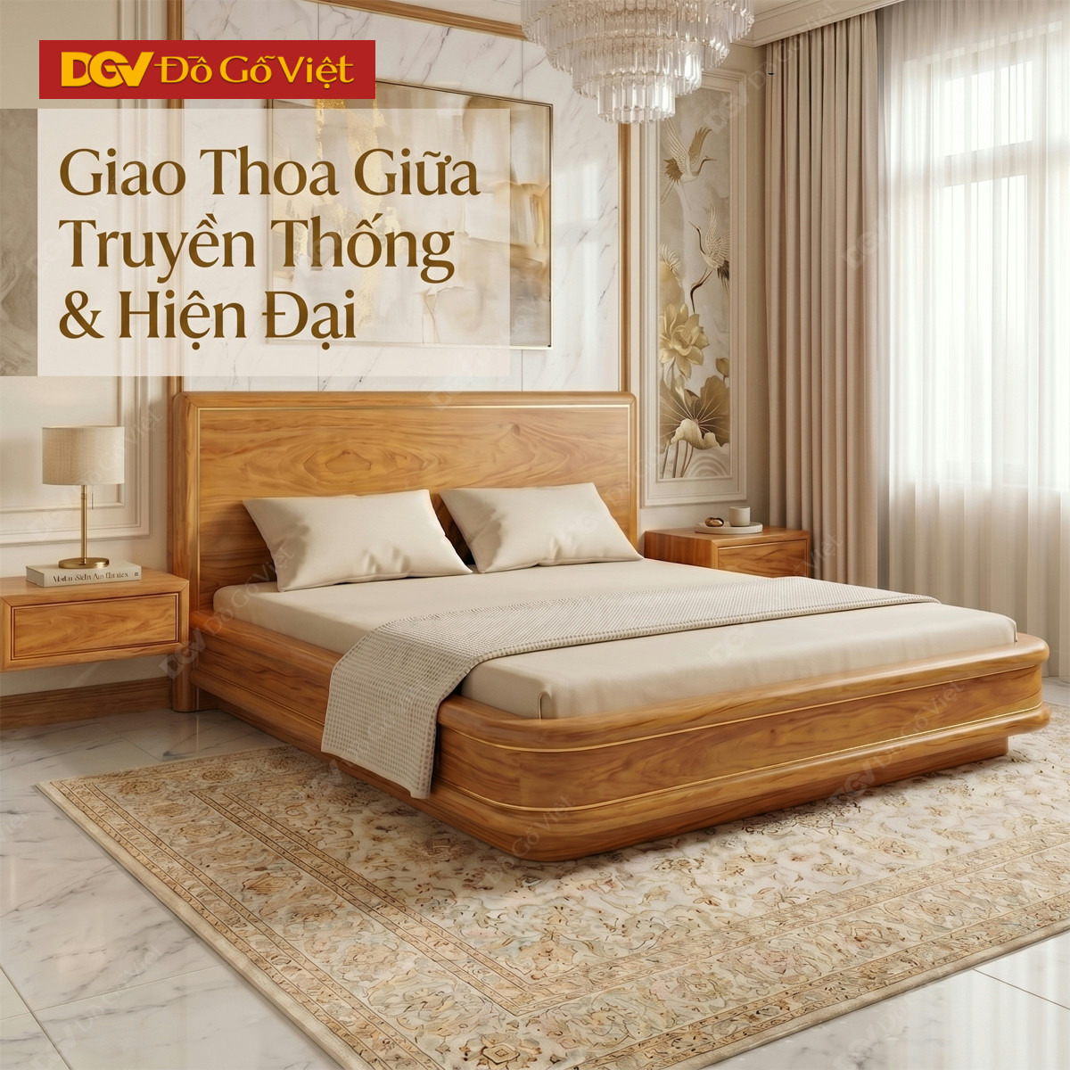 Giường Ngủ Gõ Đỏ Giấu Chân Dáng Thấp Mới Cao Cấp Sang Trọng