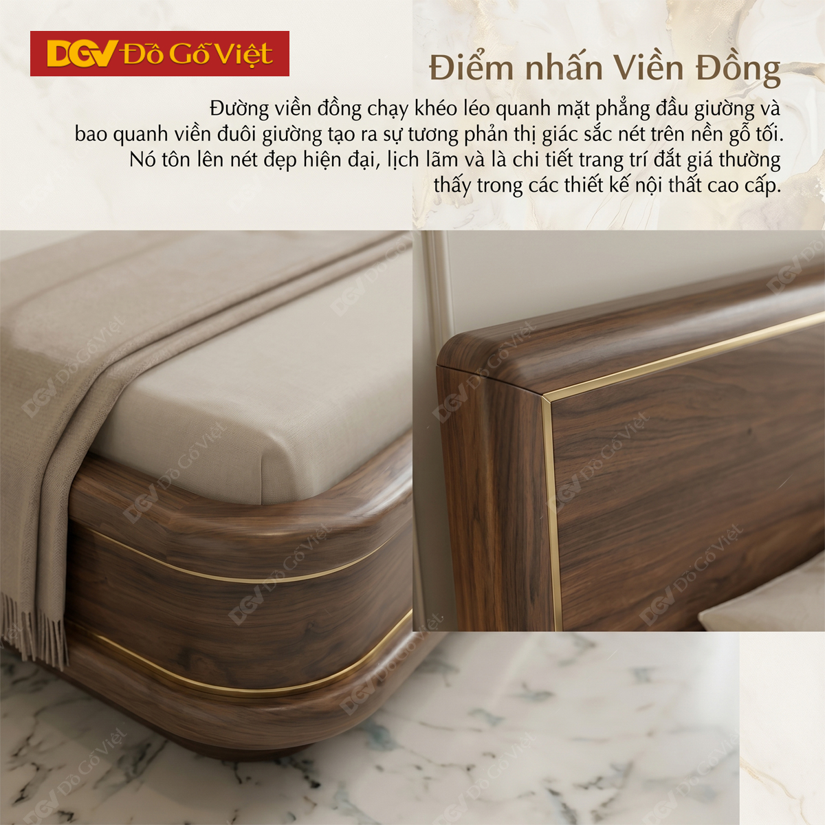 Giường Ngủ Gỗ Óc Chó Tự Nhiên Giấu Chân Cao Cấp Sang Trọng