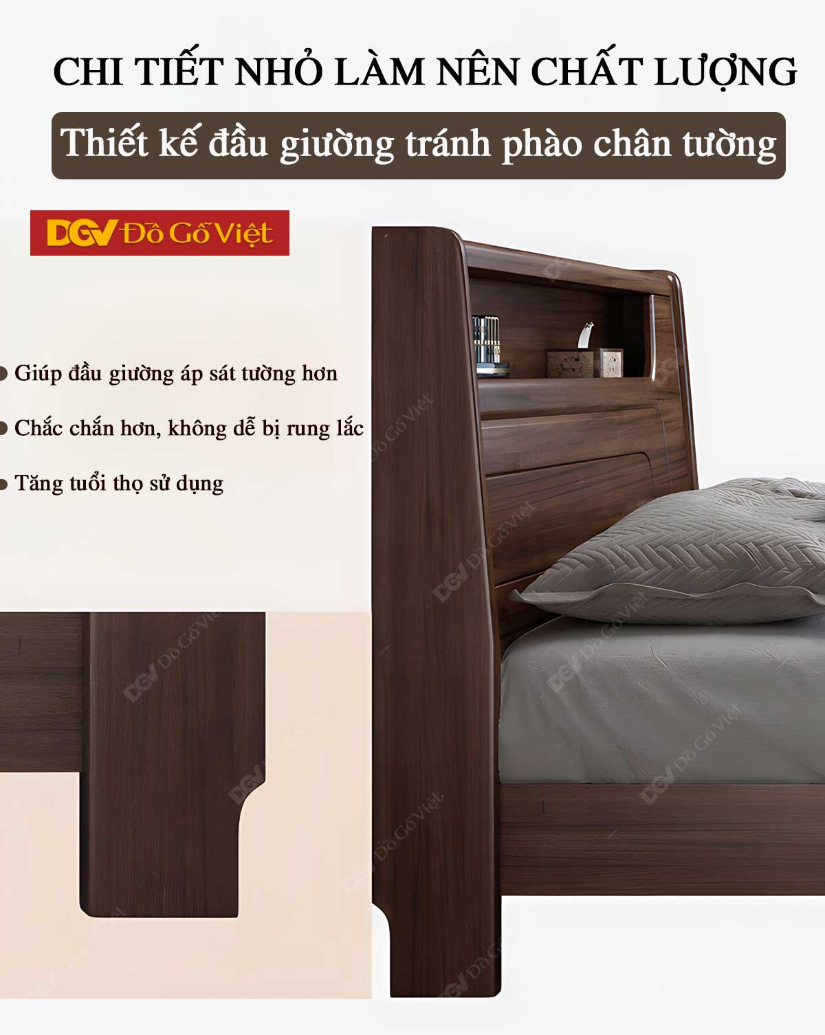 Giường Ngủ Gỗ Sồi Mỹ Thiết Kế Hiện Đại Có Kệ Đầu Giường