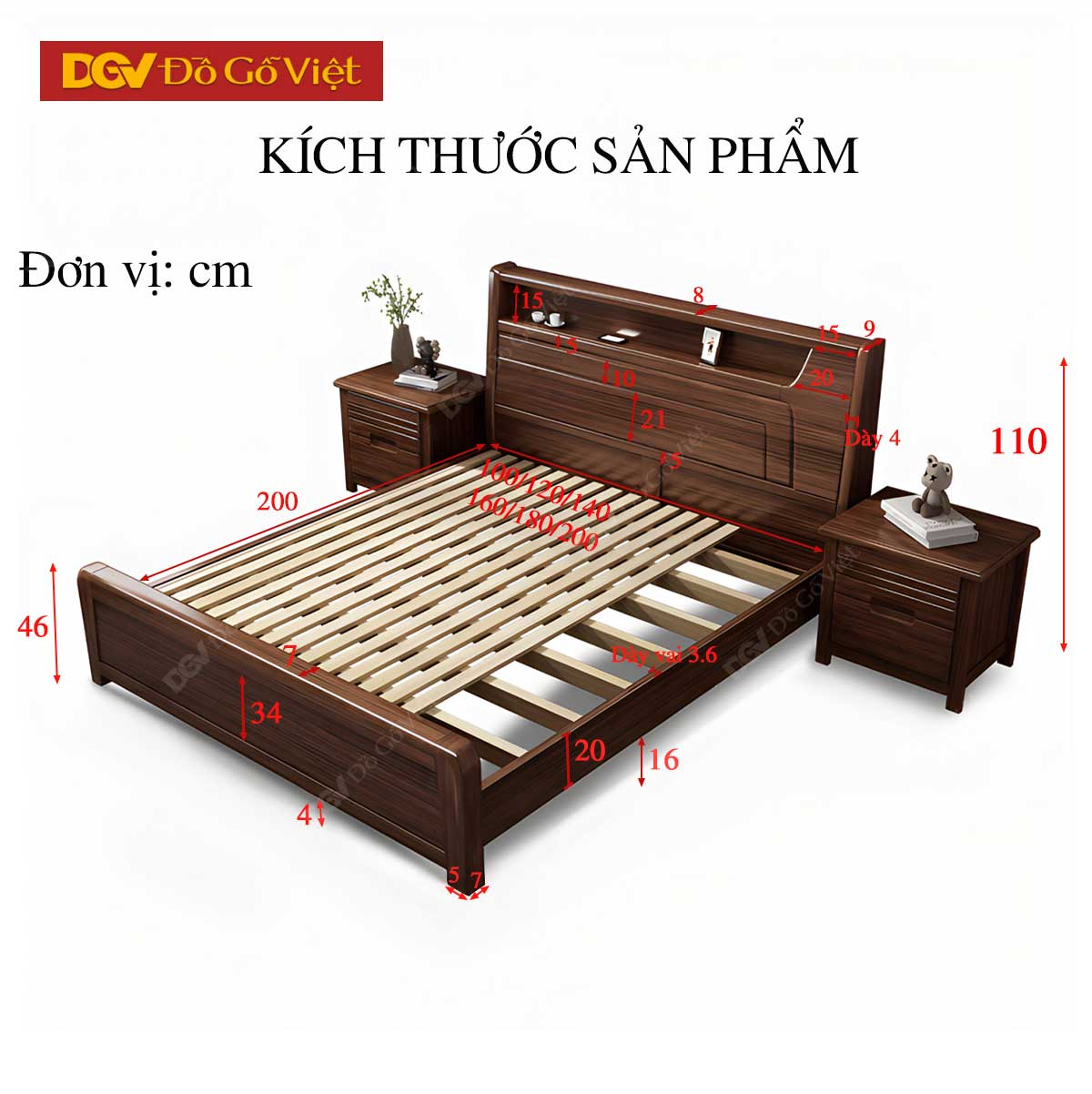 Giường Ngủ Gỗ Sồi Mỹ Thiết Kế Hiện Đại Có Kệ Đầu Giường