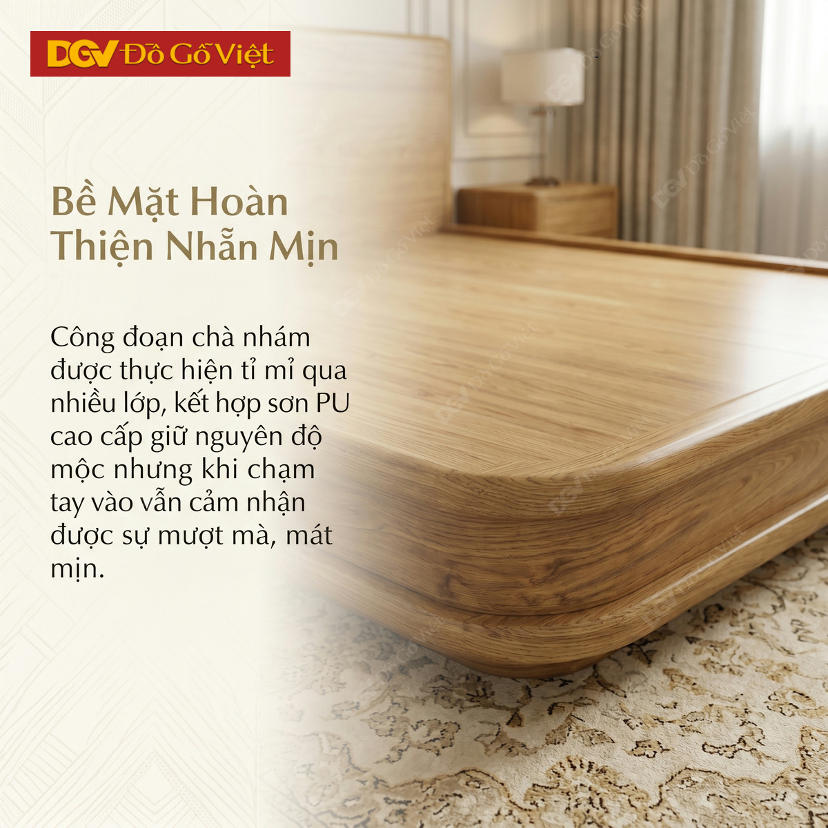 Giường Ngủ Sồi Tự Nhiên Chân Thấp Hiện Đại Bo Góc Sang Trọng