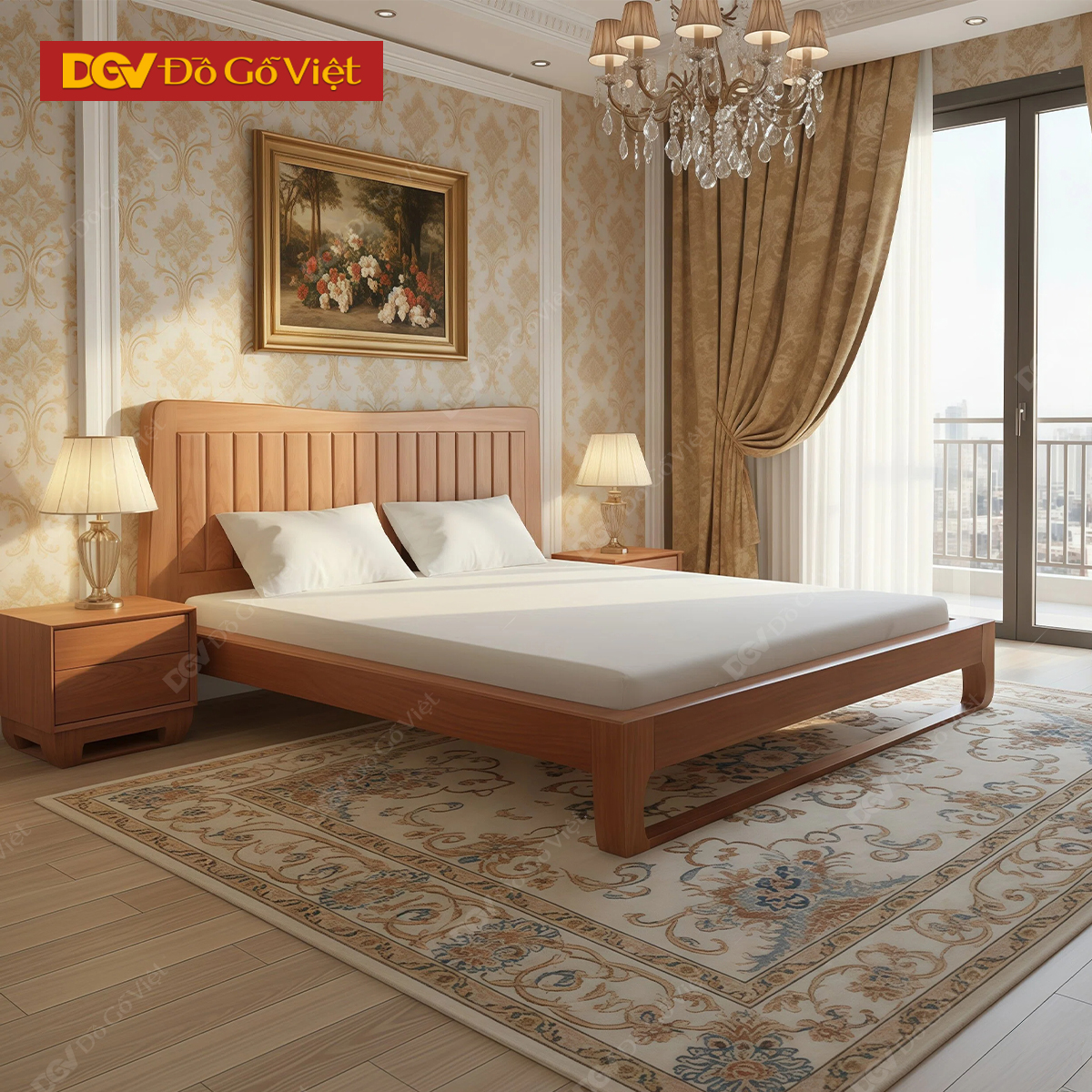 Kiểu Giường Gỗ Hiện Đại Chân Cong Gỗ Xoan Đào Bền Đẹp Giá Rẻ
