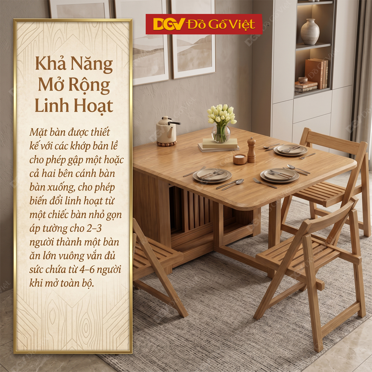 Mẫu Bàn Ghế Ăn Gỗ Sồi Mỹ Cơ Chế Gấp Gọn Tiết Kiệm Diện Tích