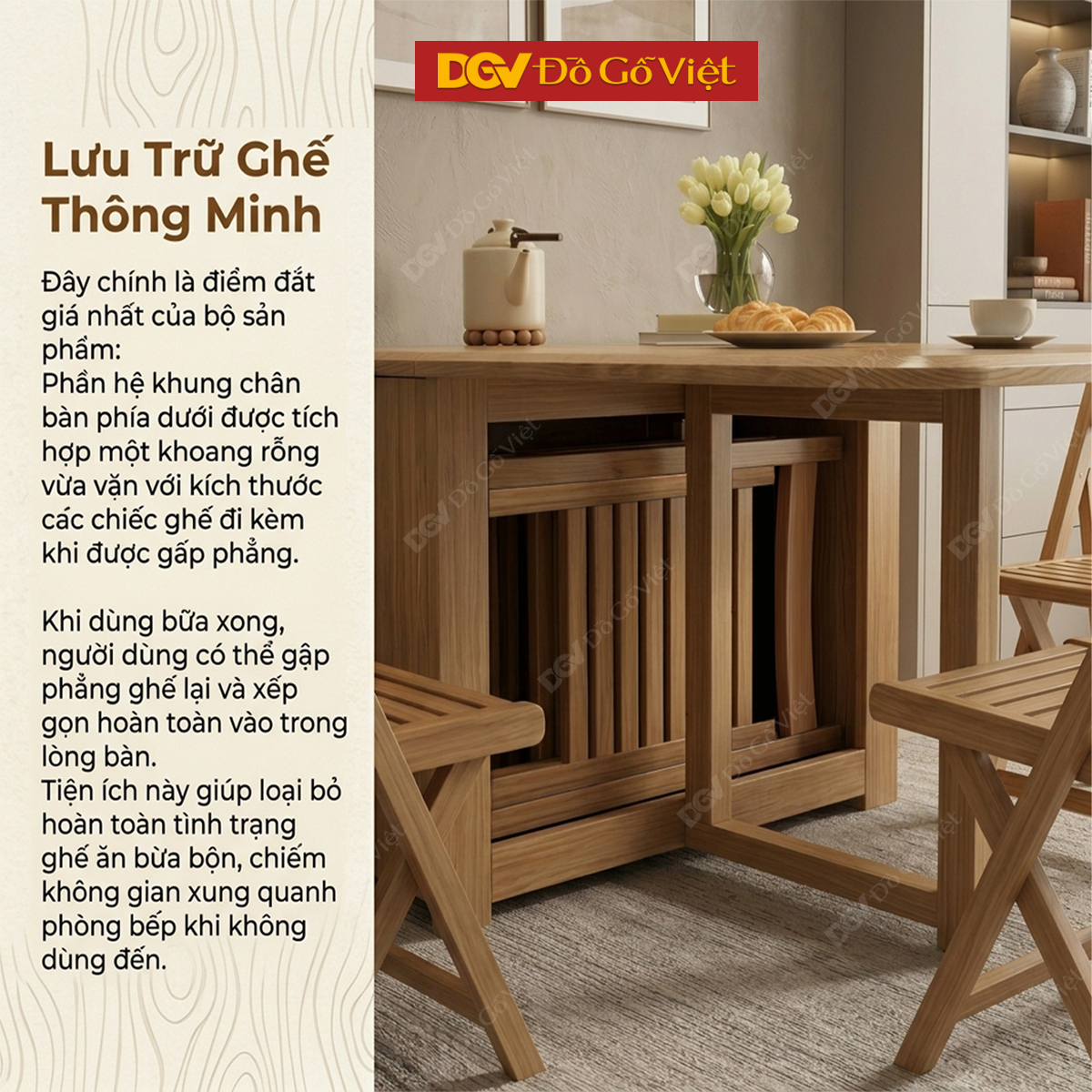 Mẫu Bàn Ghế Ăn Gỗ Sồi Mỹ Cơ Chế Gấp Gọn Tiết Kiệm Diện Tích