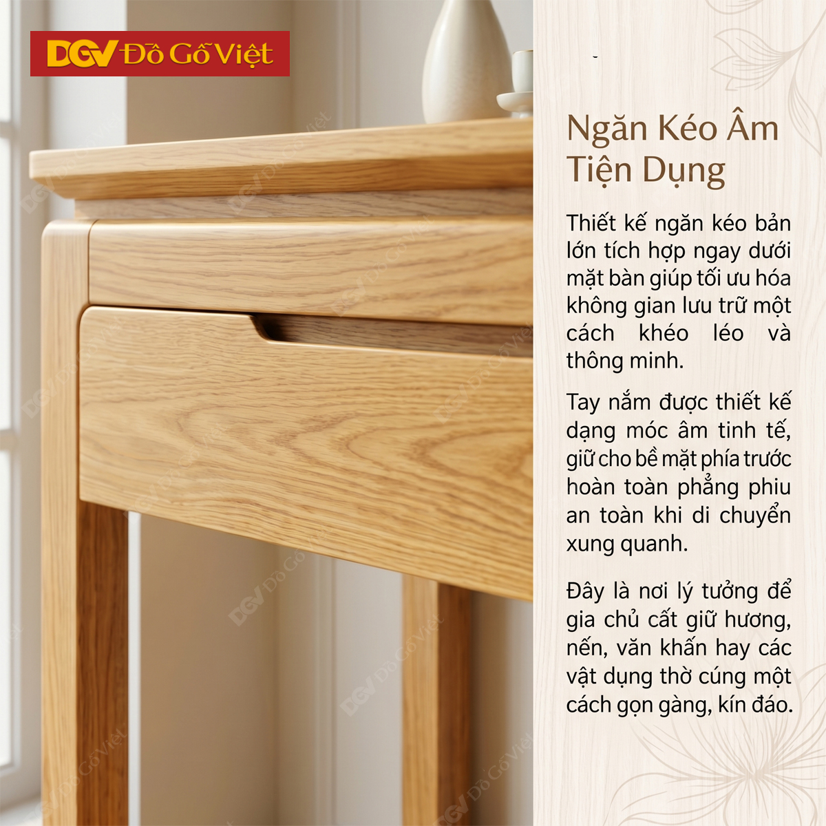 Mẫu Bàn Thờ Đứng Sồi Mỹ Chân Móng Ngựa Tích Hợp Đợt Lưu Trữ