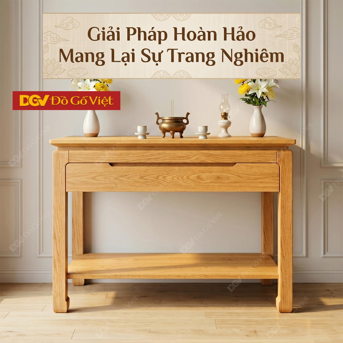 Mẫu Bàn Thờ Đứng Sồi Mỹ Chân Móng Ngựa Tích Hợp Đợt Lưu Trữ