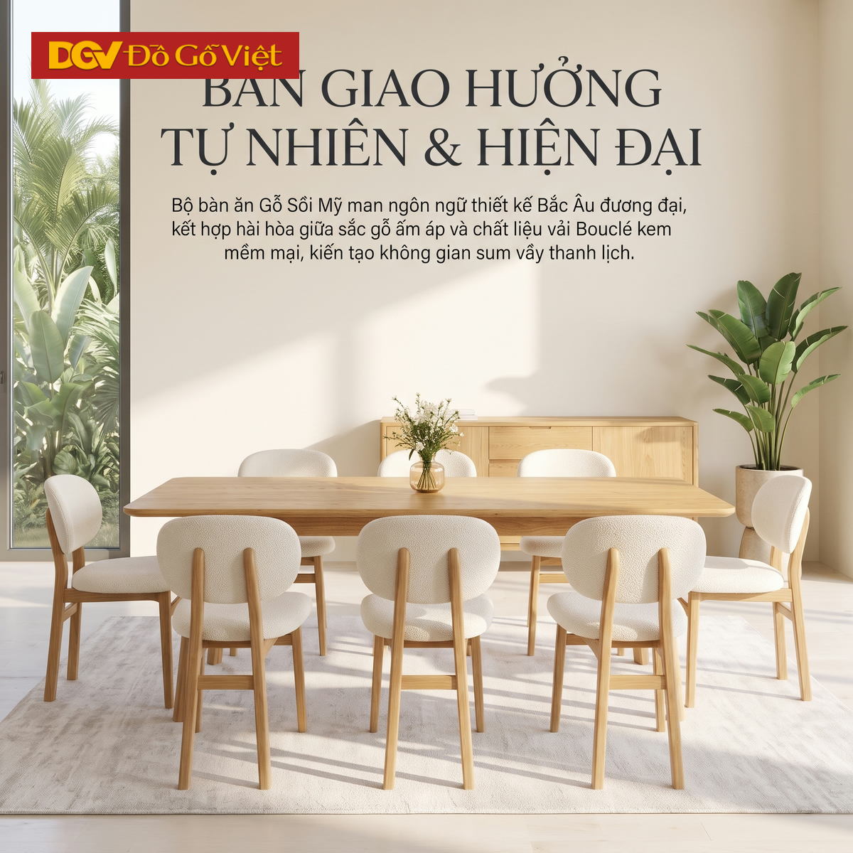 Mẫu Bộ Bàn Ăn Gỗ Sồi Mỹ 100% Ghế Bọc Nệm Cao Cấp Mềm Mại