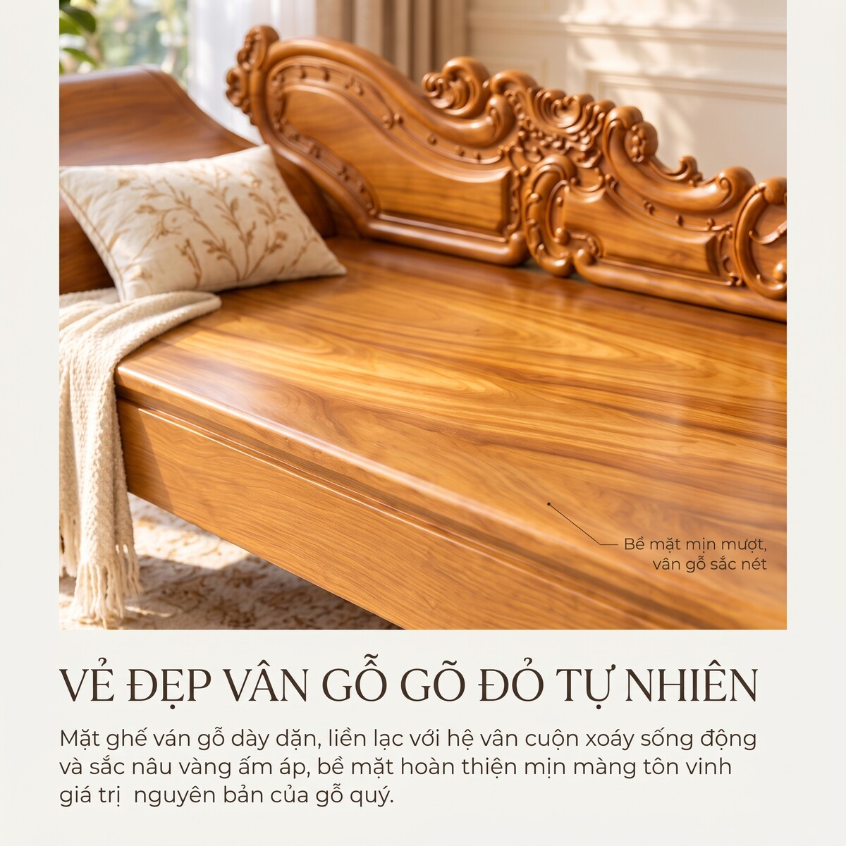 Mẫu Ghế Phương Lười Gỗ Gõ Đỏ Phối Hoa Văn Chạm Khắc Uốn Lượn