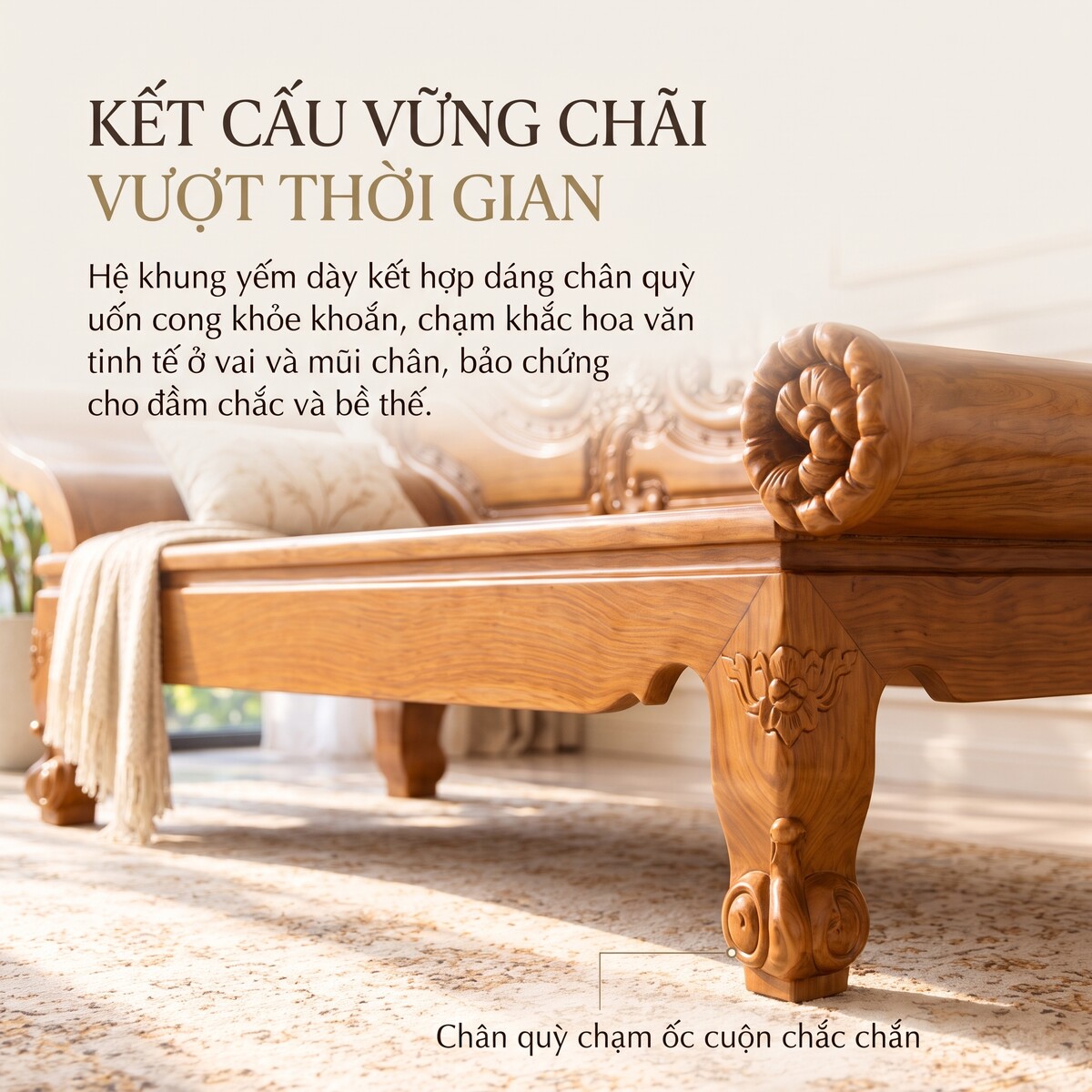 Mẫu Ghế Phương Lười Gỗ Gõ Đỏ Phối Hoa Văn Chạm Khắc Uốn Lượn
