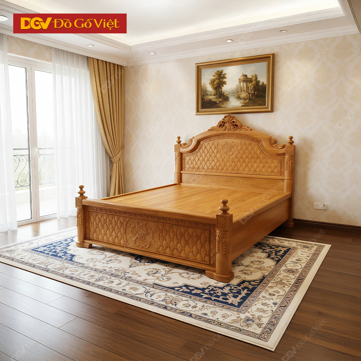 Mẫu Giường Ngủ Đẹp Gỗ Tự Nhiên Chạm Hoa Tây Cổ Điển