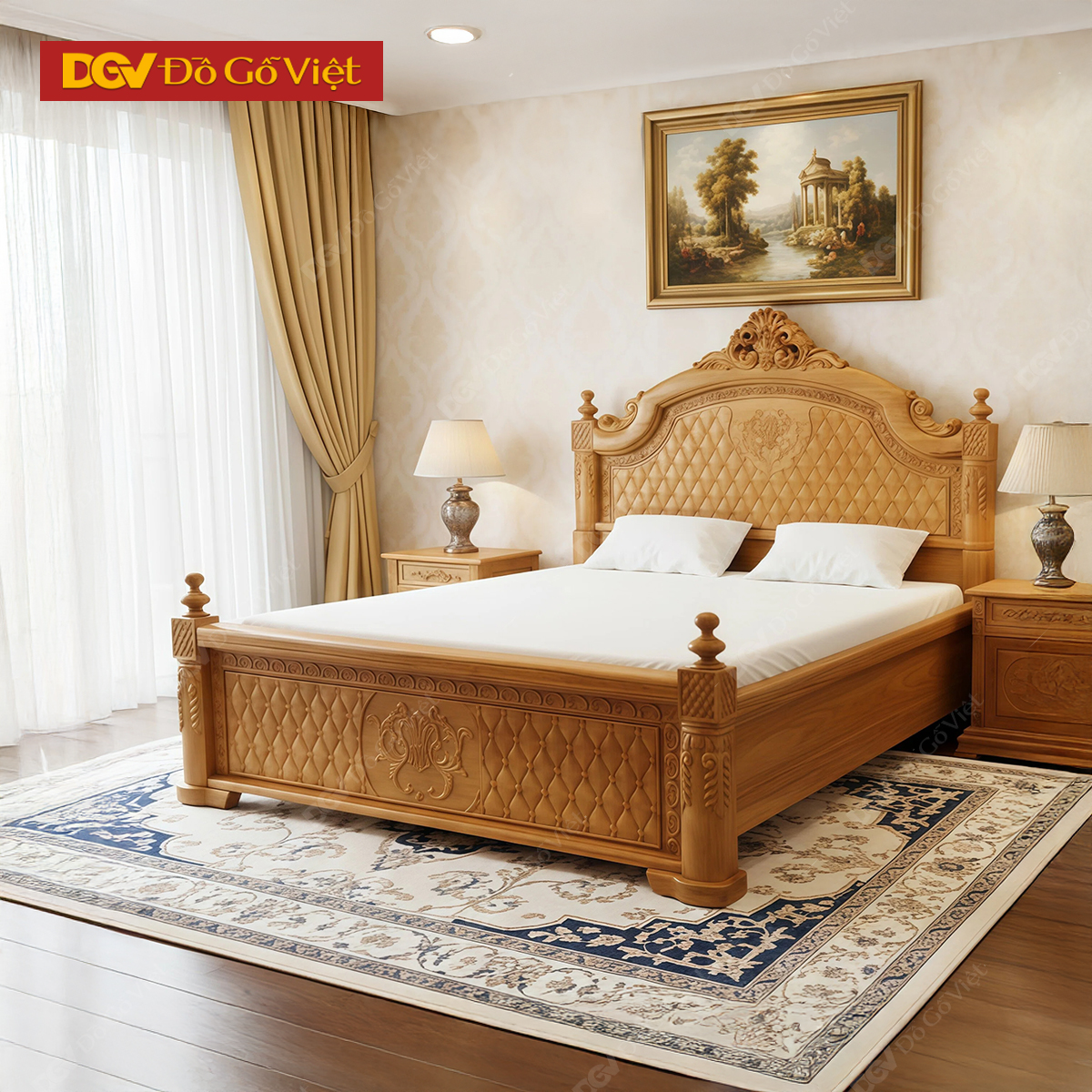 Mẫu Giường Ngủ Đẹp Gỗ Tự Nhiên Chạm Hoa Tây Cổ Điển
