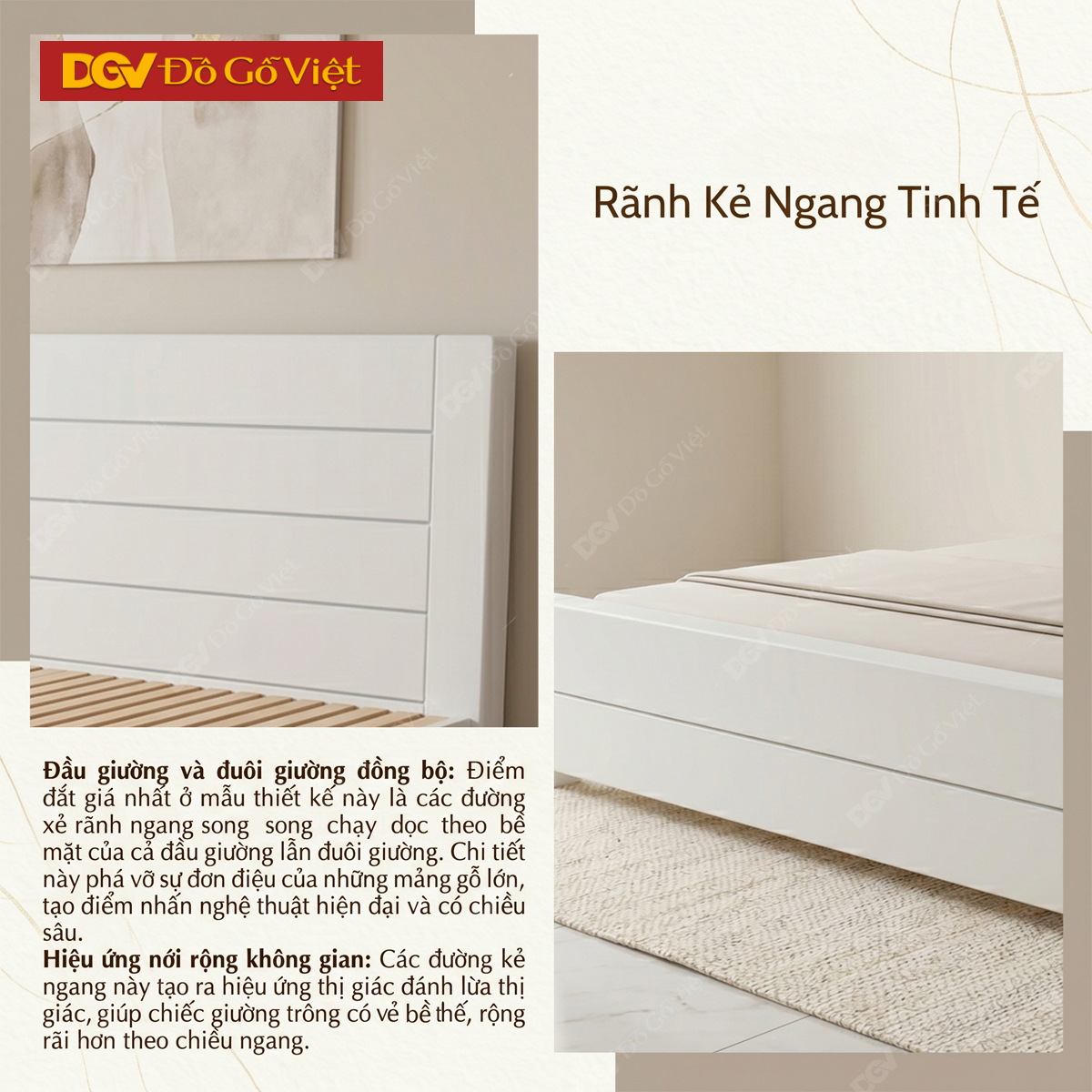Mẫu Giường Ngủ Gỗ Sồi Màu Trắng Kẻ Rãnh Họa Tiết Tối Giản