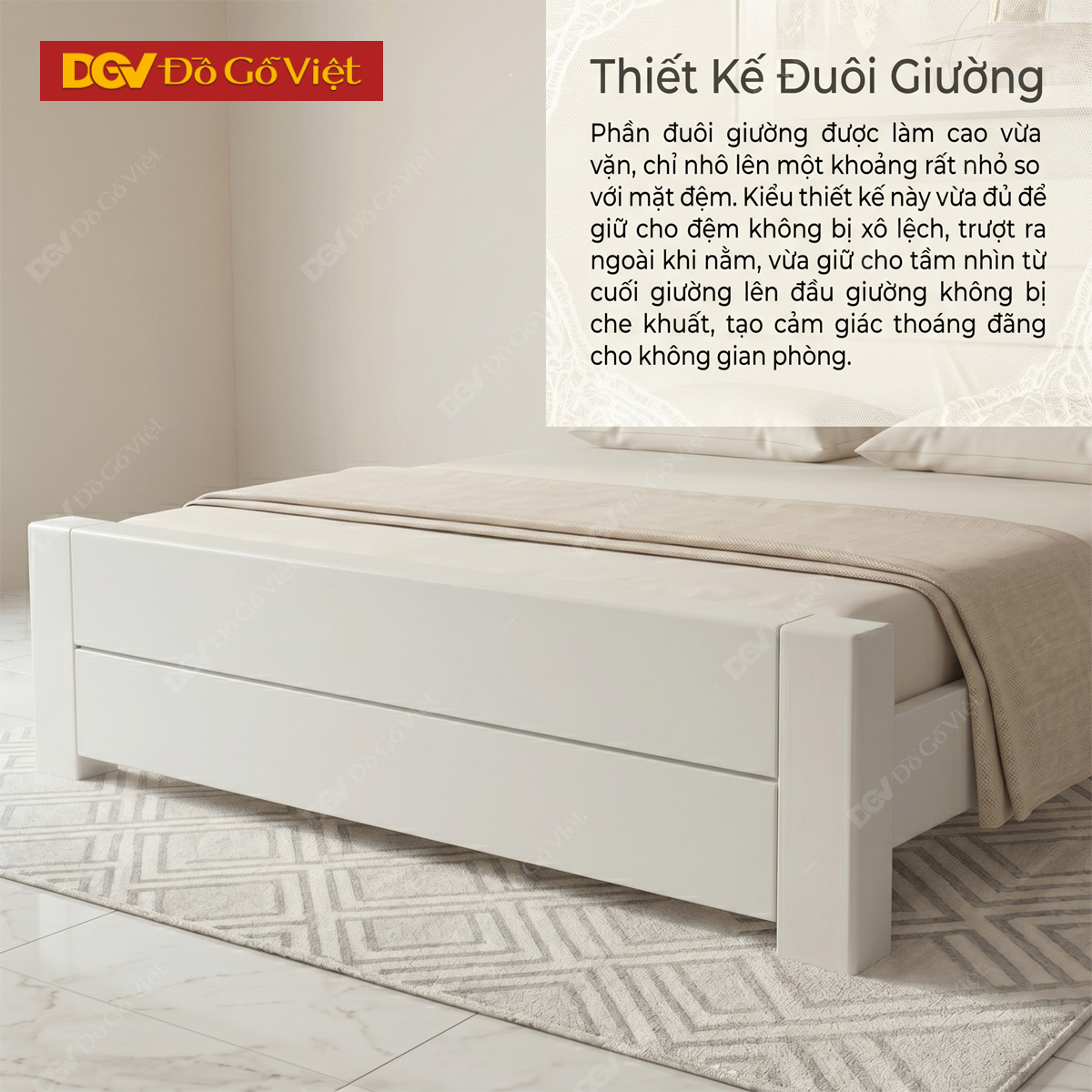 Mẫu Giường Ngủ Gỗ Sồi Màu Trắng Kẻ Rãnh Họa Tiết Tối Giản