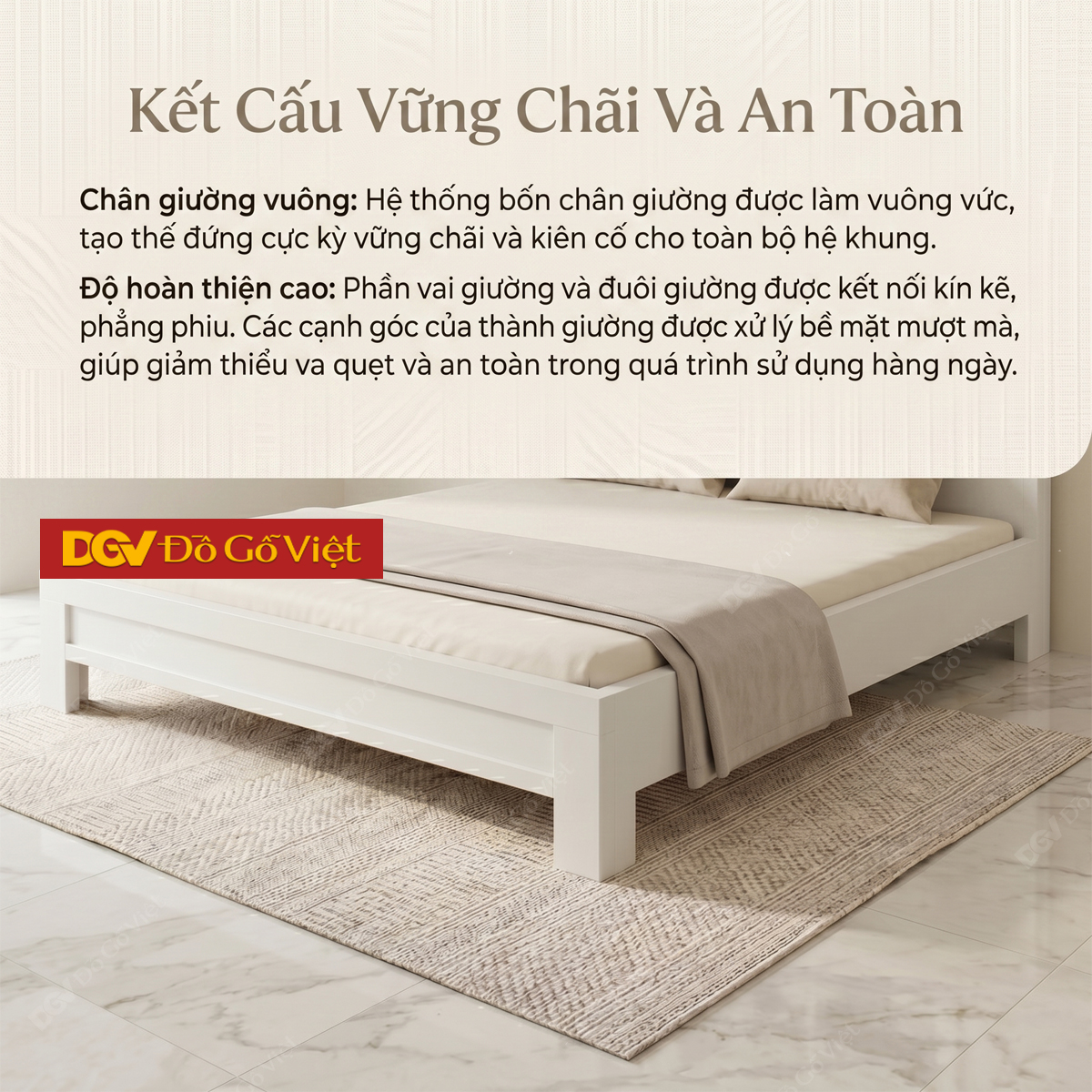 Mẫu Giường Ngủ Màu Trắng Vân Sồi Đầu Giường Phối Kệ Tiện lợi